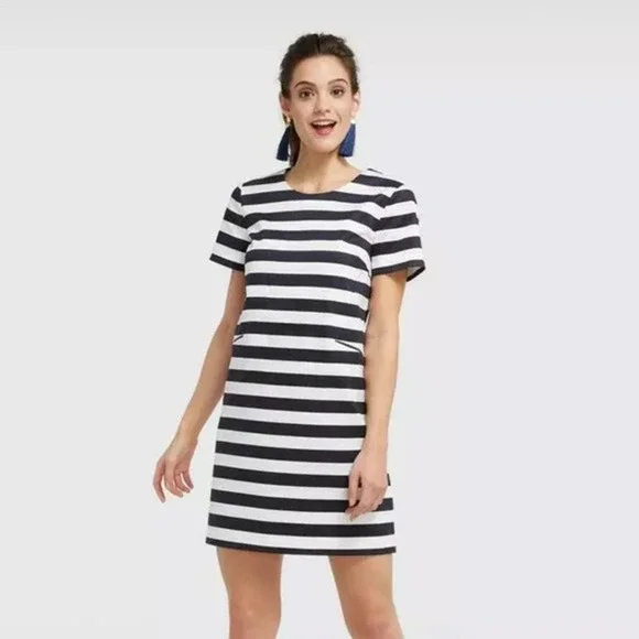 Draper James Stripe Shift Dress, Womens, 4, Nassau Navy Multi Draper James Stripe Shift Dress, Womens, 4, Nassau Navy Multi